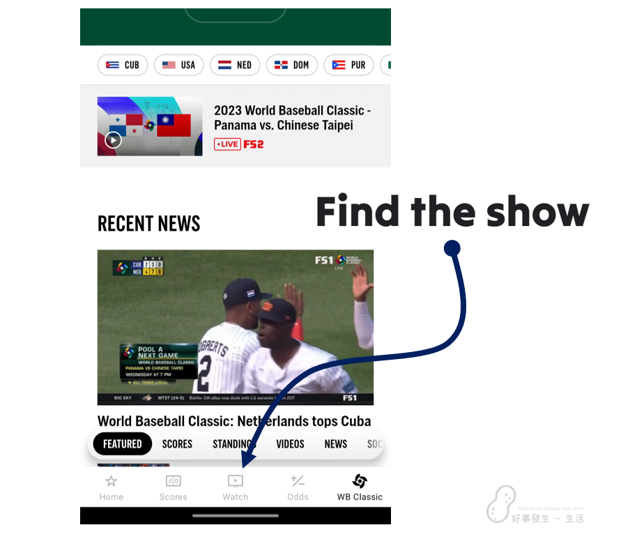 Click "Watch" Icon to see all the live shows available