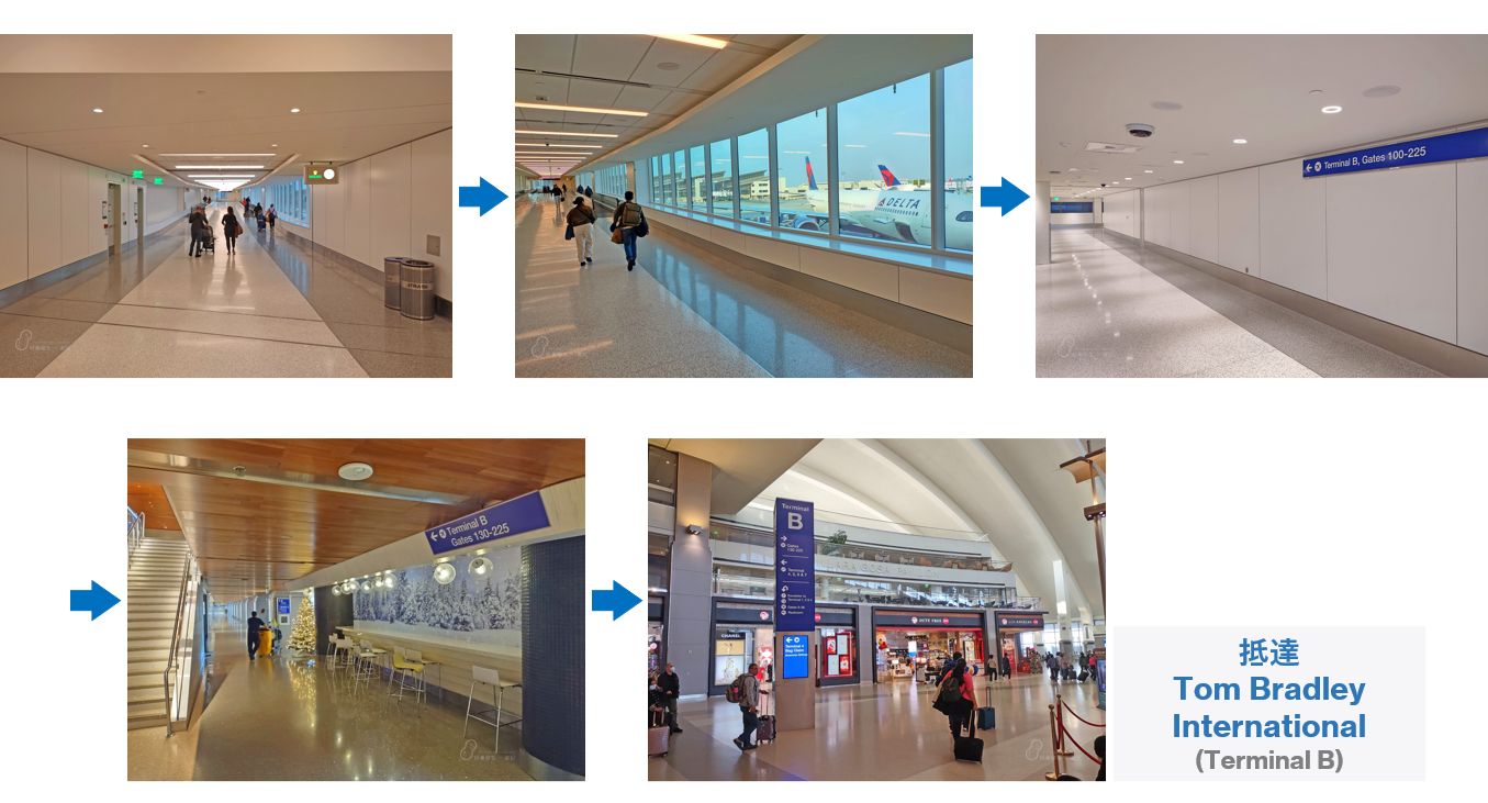 Walking through the post-security path which connects different terminals in LAX