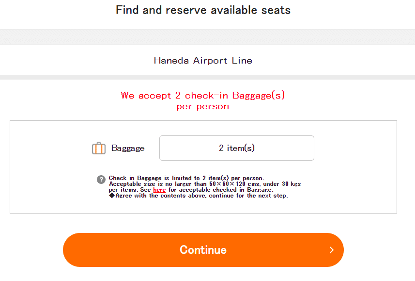 Baggage Limits per person