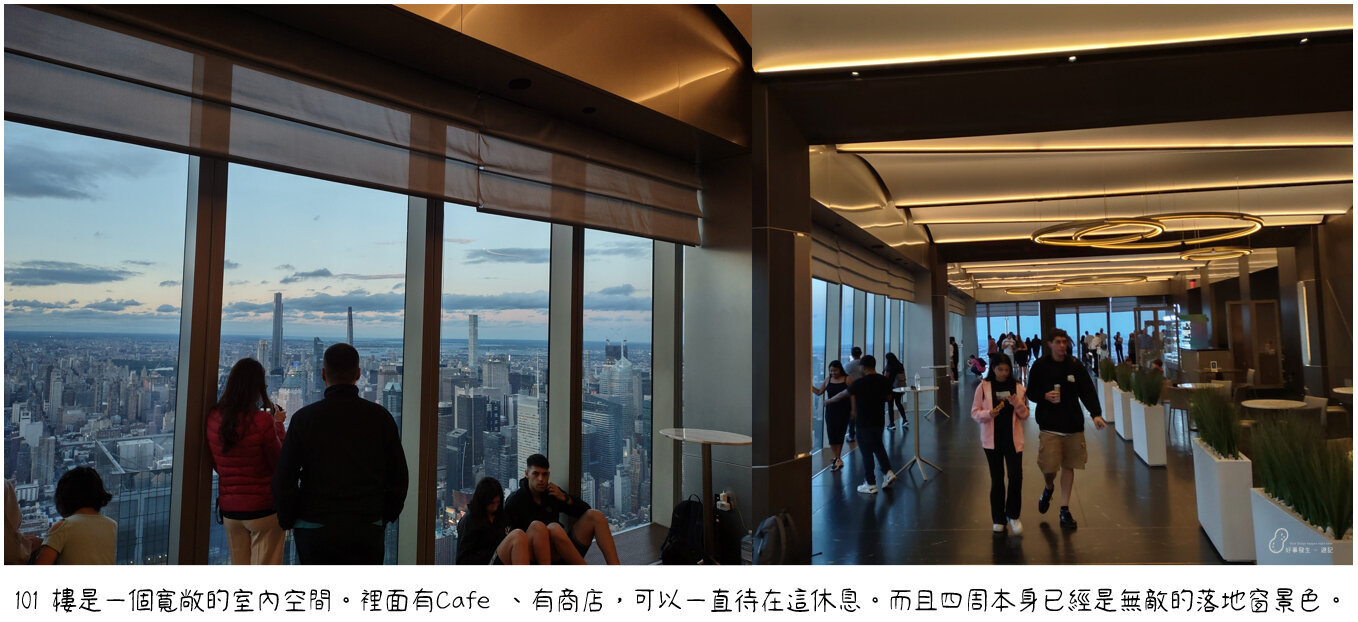 The 101 floor is the Indoor observation deck with cafeteria and bars